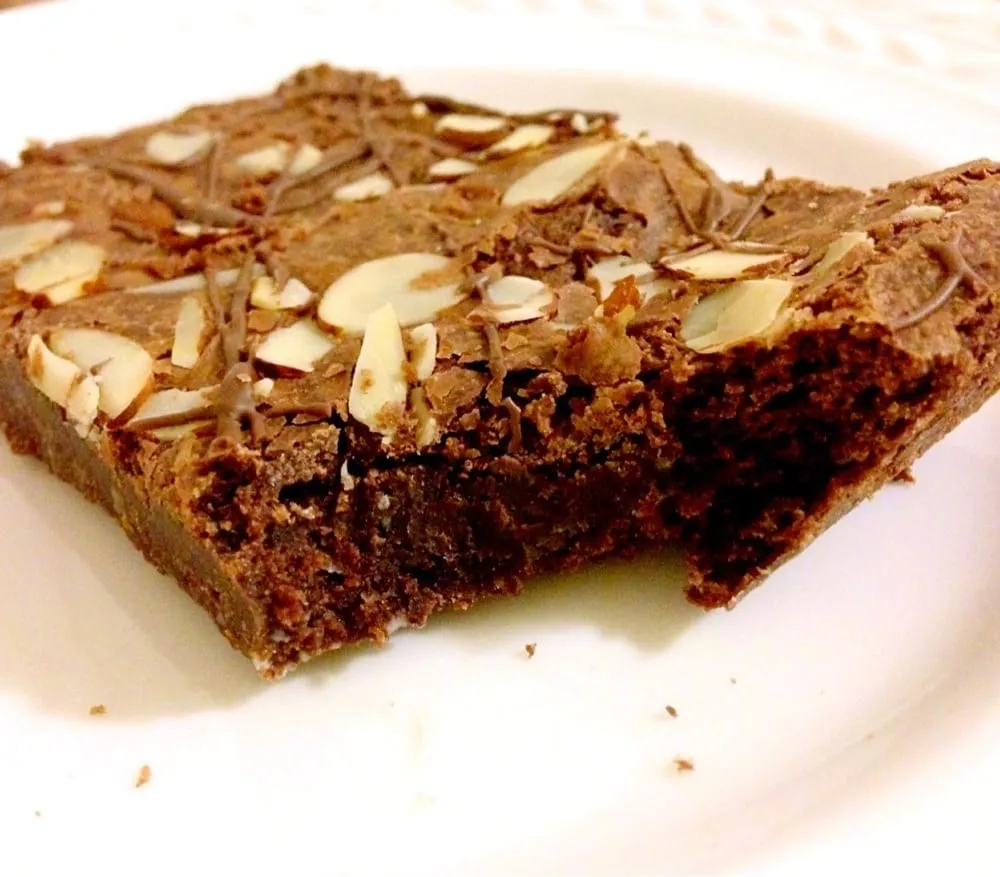 Chocolate almond brownie on a plate
